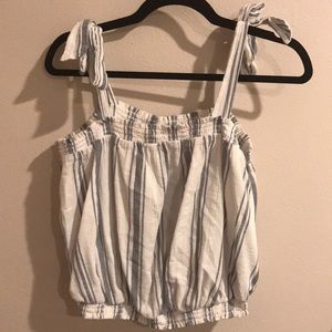 Blue and white poofy crop top